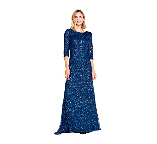 Adrianna Papell Women's 3/4 Sleeve Scoop Back Beaded Gown