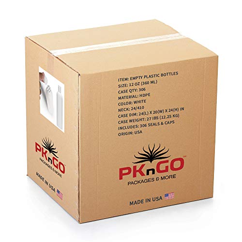 306 PCS Empty White HDPE Bottle 12 oz - Cosmo Round Plastic Bottles - 24/410 White Disc Cap - 24 mm Foil Pressure Seal for Freshness and Leak Prevention - Phthalate Free Approved for Safe Cosmetics