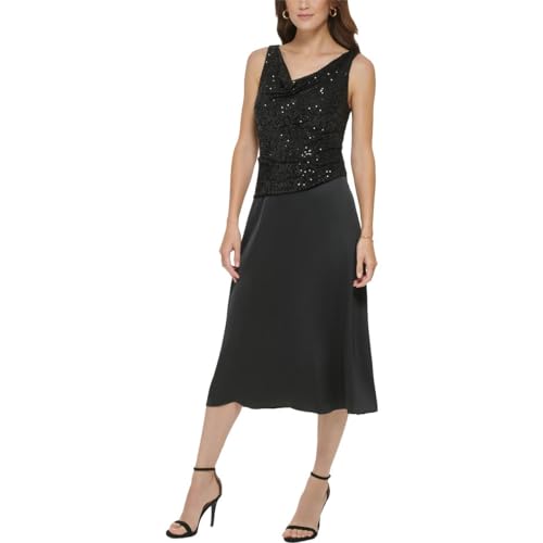 DKNY Women's Mix Media Satin Back Crepe Cowl Neck Dress