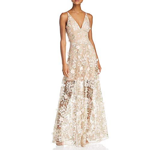 Dress the Population Women's Embellished Plunging Gown Sleeveless Floral Long Dress