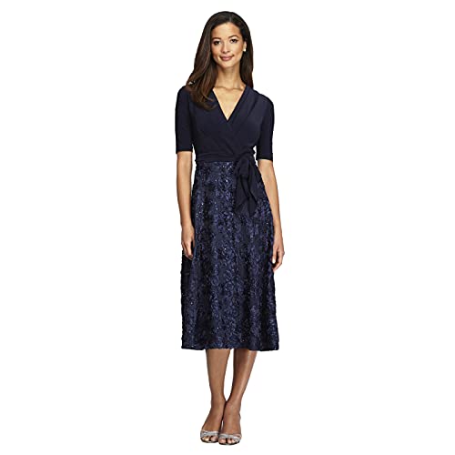 Alex Evenings Women's Tea Length Dress with Rosette Detail
