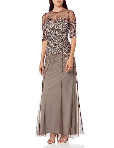 Adrianna Papell Women's 3/4 Sleeve Beaded Illusion Gown with Sweetheart Neckline