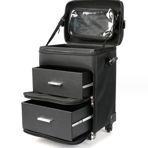 RePaLY Cosmetic Trolley Bag, Wheeled Cosmetic Case Made of Pvc Material with Telescopic Handle and Drawer, Large Capacity Cosmetic Bag Suitable for Makeup Artists and Hairstylists