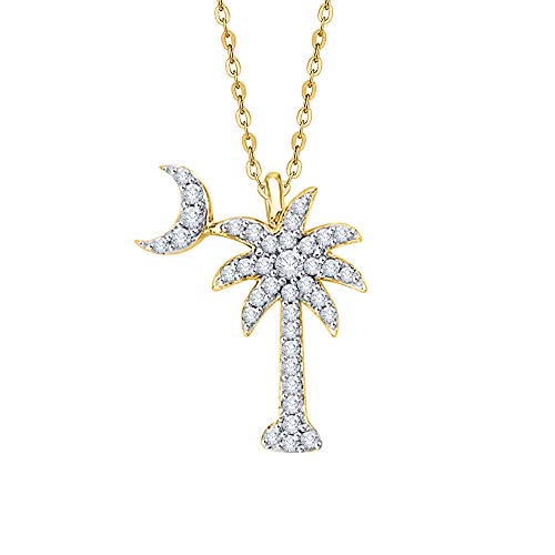 KATARINA Diamond Palm Tree with Crescent Moon Pendant Necklace in 14K Yellow Gold (1/5 cttw, I-J, I1-I2)