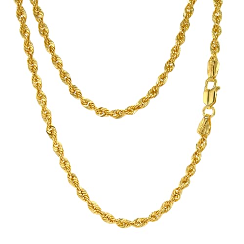 JEWELHEART 14K and 10K Real Gold Rope Chain - 2.6mm 3.1mm 3.5mm 4.4mm 4.9mm Diamond Cut Twist Link Chain For Men - Dainty Yellow Gold Pendant Necklace For Women 16