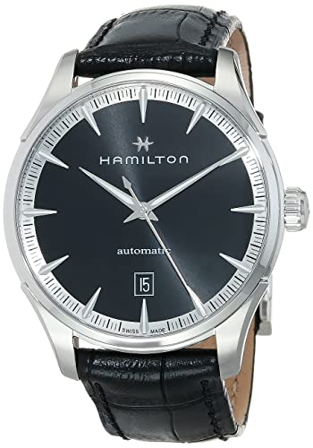 Hamilton Watch Jazzmaster Swiss Automatic Watch 40mm Case, Black Dial, Black Leather Strap (Model: H32475730)