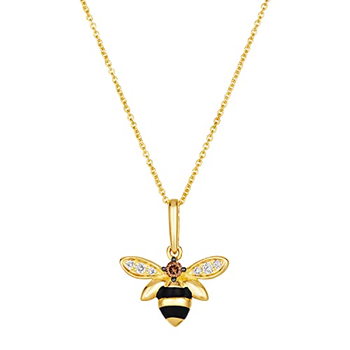Chocolate Diamond and Enamel Honey Bee Pendant Necklace for Women in 14k Yellow Gold (Brown, cttw) on 18 or 20 Inch Long Chain with Lobster Claw Clasp by LeVian