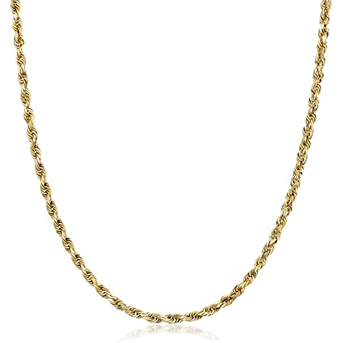 PORI JEWELERS 18K Yellow Gold 1.5MM, 1.8MM, 2MM, 2.5MM, 3MM, 4MM, or 5MM Diamond Cut Rope Chain Necklace Unisex Sizes 16