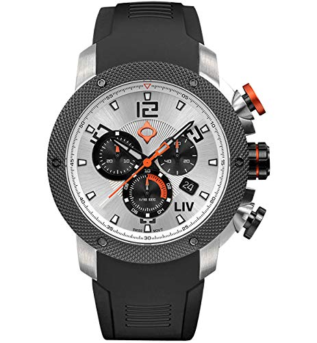 LIV GX1 Swiss Made Chronograph 45mm 316L SS Case, 3D Multi-Layer w/Quickset Date - Rugged Classic Watch for Men- Scratch Resistant Sapphire Crystal - 660 Feet Water Resistant - BGW9 Swiss Luminova