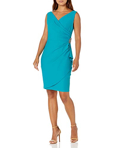 Alex Evenings Women's Slimming Short Ruched Dress with Ruffle(Petite and Regular)