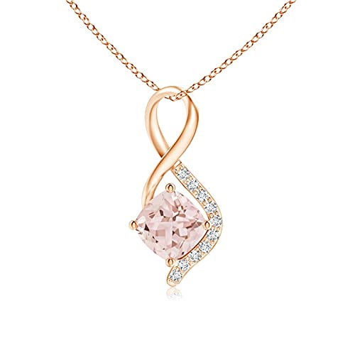 Angara Natural Morganite Infinity Twist Pendant Necklace with Diamond Accents for Women,Girls in 14K Solid Gold/Platinum | Jewelry Gift For Her | Birthday | Engagement | Wedding | Annivesary