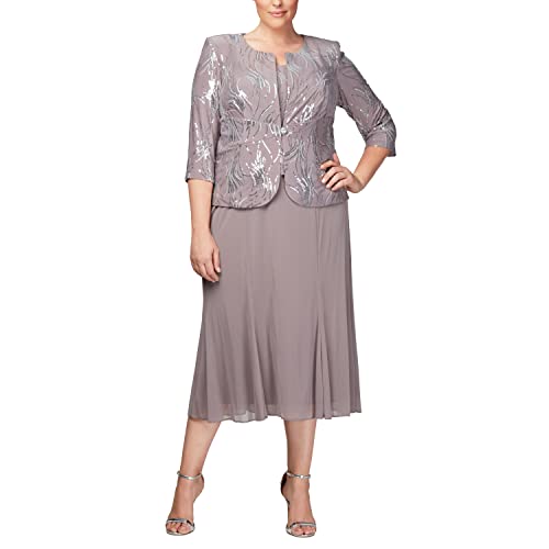 Alex Evenings Women's Plus Size Tea Length Special Occasion Jacket Dress