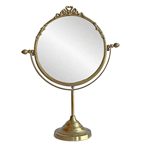 LDCLHG European Style Retro Brass Handle Mirrors Desktop Dressing Mirrors Desktop Makeup Mirrors Gift