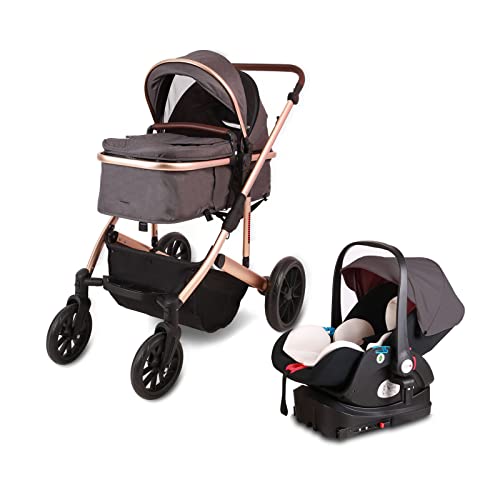 Trenana 5 in 1 Baby Stroller Travel System,Baby Stroller and Car Seat Combo, Includes Quick Folding Aluminium Baby Stroller and Infant Car Seat,High View Modular Stroller with Base(Color:Gray)