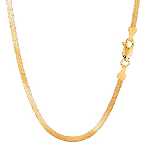14K SOLID Yellow Gold 3mm or 4mm or 4.7mm or 6mm Shiny Imperial Herringbone Chain Necklace or Bracelet for Pendants and Charms with Lobster-Claw Clasp for Women Men (7
