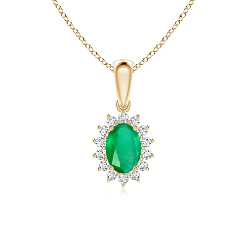 Angara Natural Emerald Halo Solitaire Pendant Necklace for Women, Girls in 14K Solid Gold/Platinum | May Birthstone | Jewelry Gift for Her | Birthday|Wedding Anniversary
