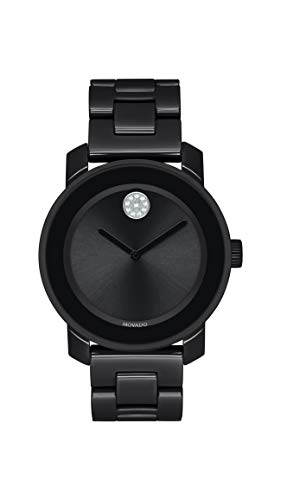 Movado Women's BOLD Ceramic Watch with a Crystal-Set Dot, Black/Silver (Model 3600535)