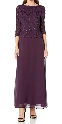 Alex Evenings Women's 3/4 Sleeve Stretch Lace Bodice Mock One Piece Gown