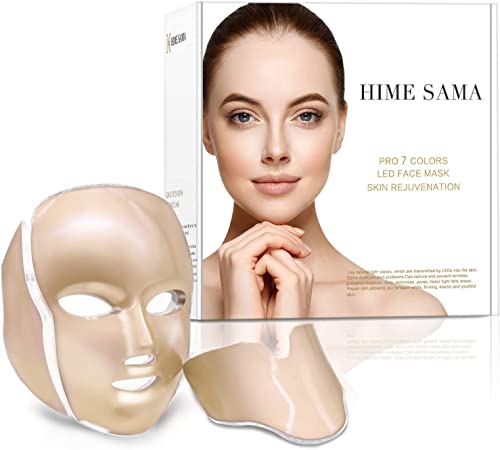 LED Face Mask - 7 Color LED Mask for Face and Neck Skin Care, Blue & Red LED Face Mask, Portable Facial Care Mask and Optical Cosmetic Mask for Home and Travel. A-021